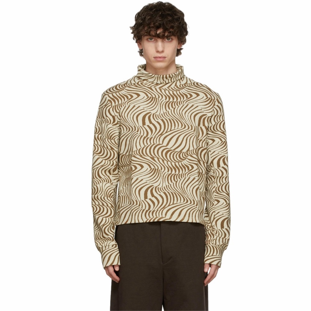 NWOT ECKHAUS LATTA Beige Brown Print Viscose Blend Turtleneck Pullover